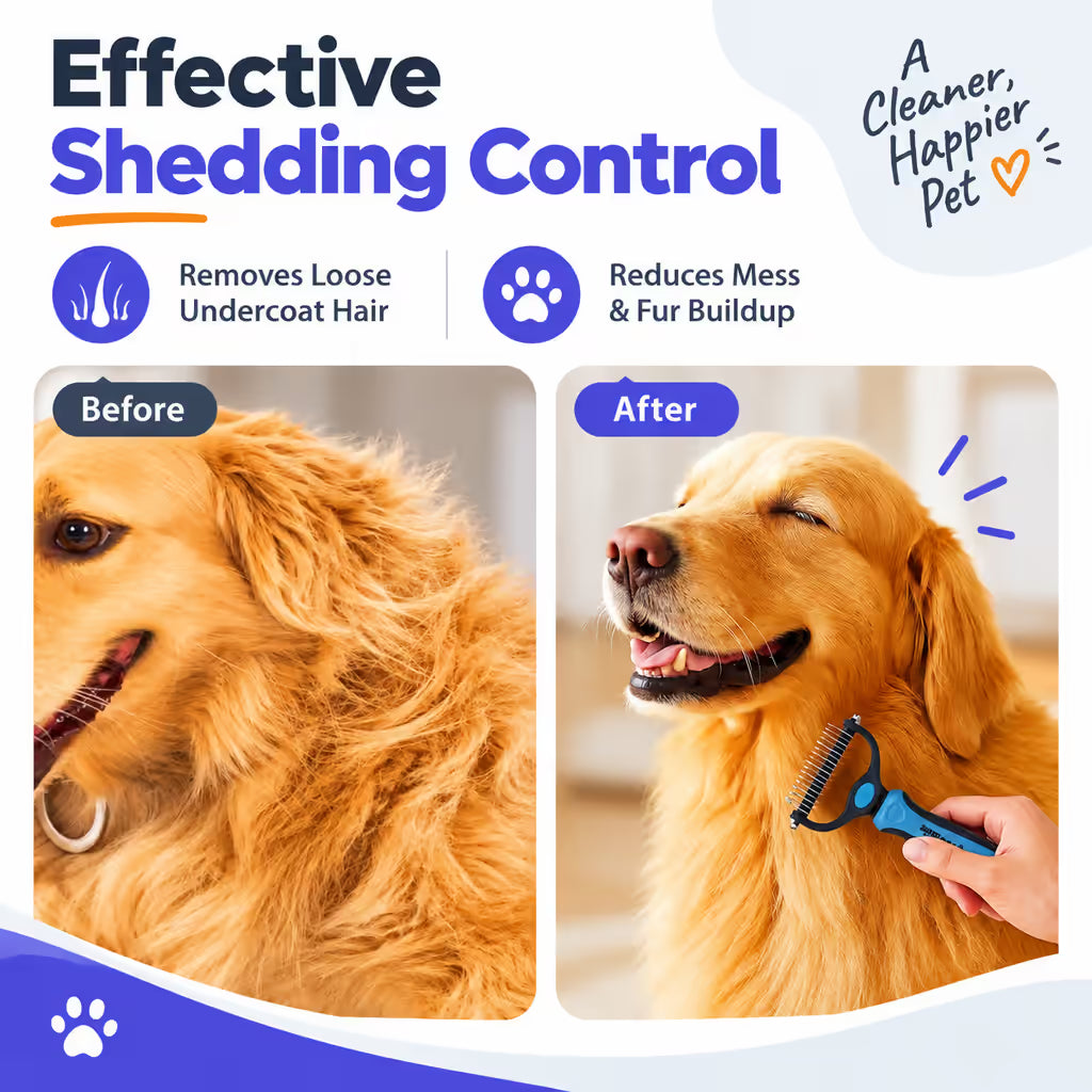 Tuftly Pet Deshedding Tool for Thick Double Coats