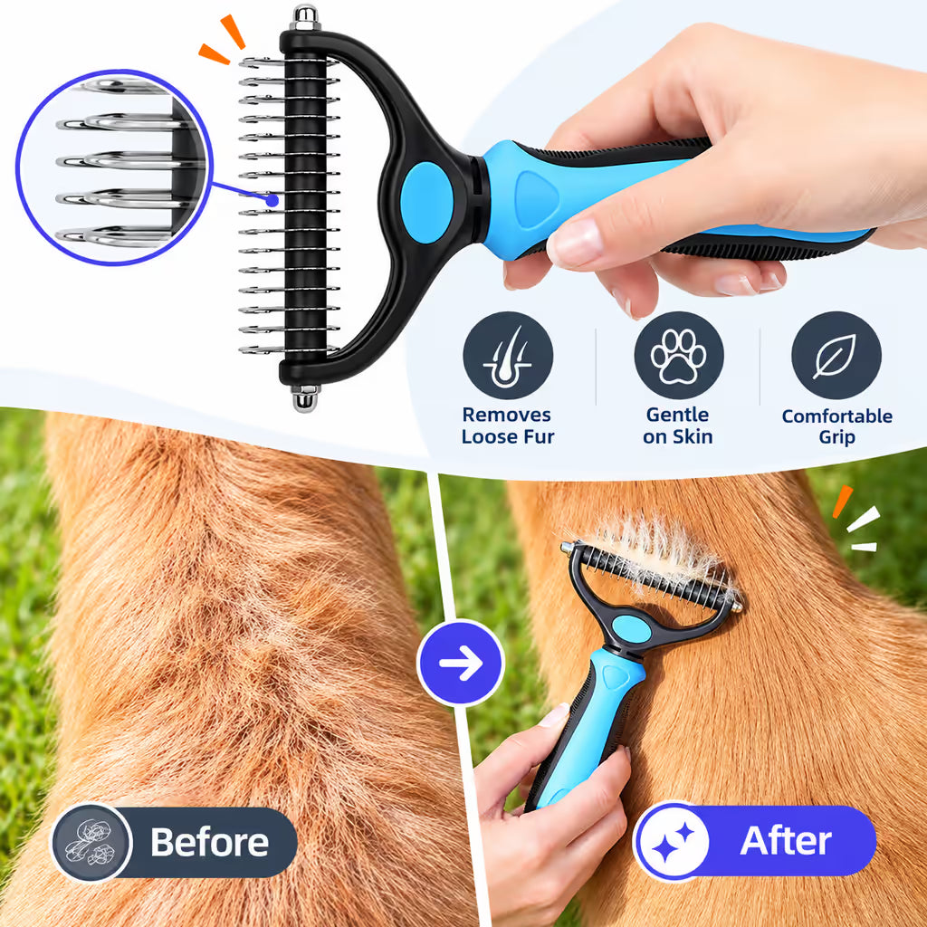 Tuftly Pet Deshedding Tool for Thick Double Coats